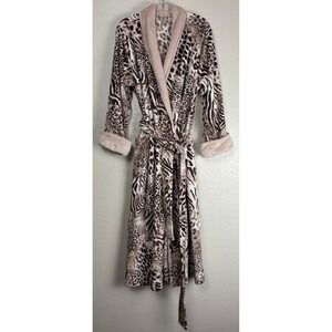 Natori Toasty Taupe Serenity Jacquard Leopard Soft Plush Fleece Chenille Robe XL